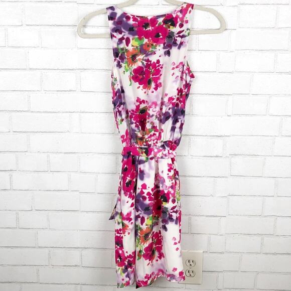 Express Floral Sleeveless Tie Waist Ruffle A-Line Mini Dress Multicolor Size XS - Picture 2 of 7